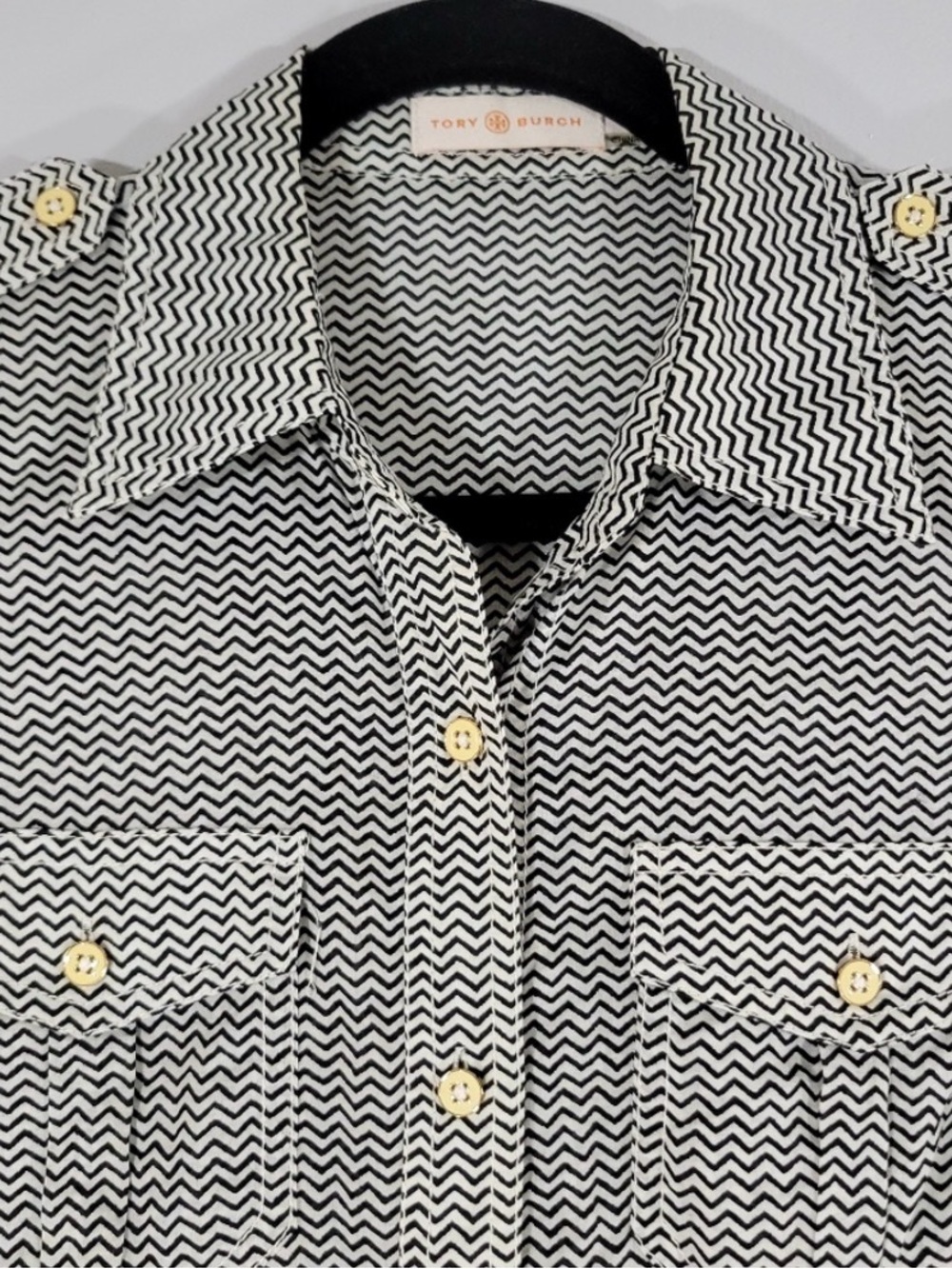 Tory Burch Gray Houndstooth Button-Down Blouse 4